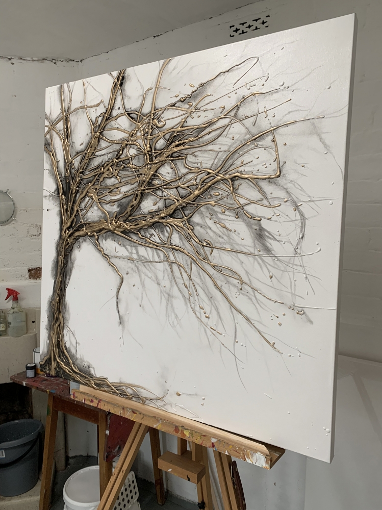 Gold Grey Metallic Wishing Tree I