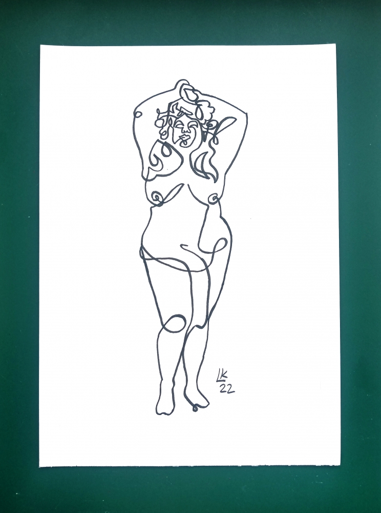 One line drawing of woman #3