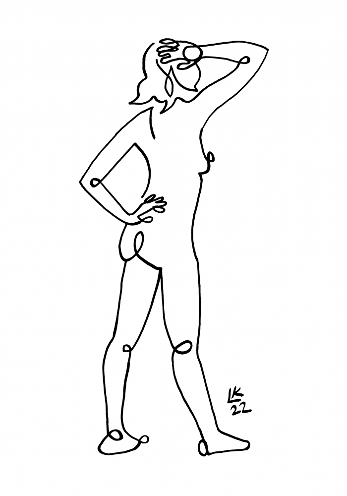 One line drawing of woman #4