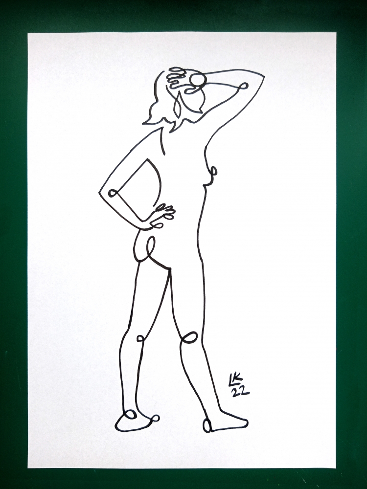 One line drawing of woman #4