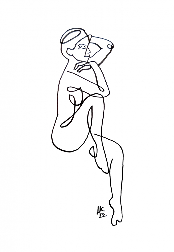 One line drawing of woman #5