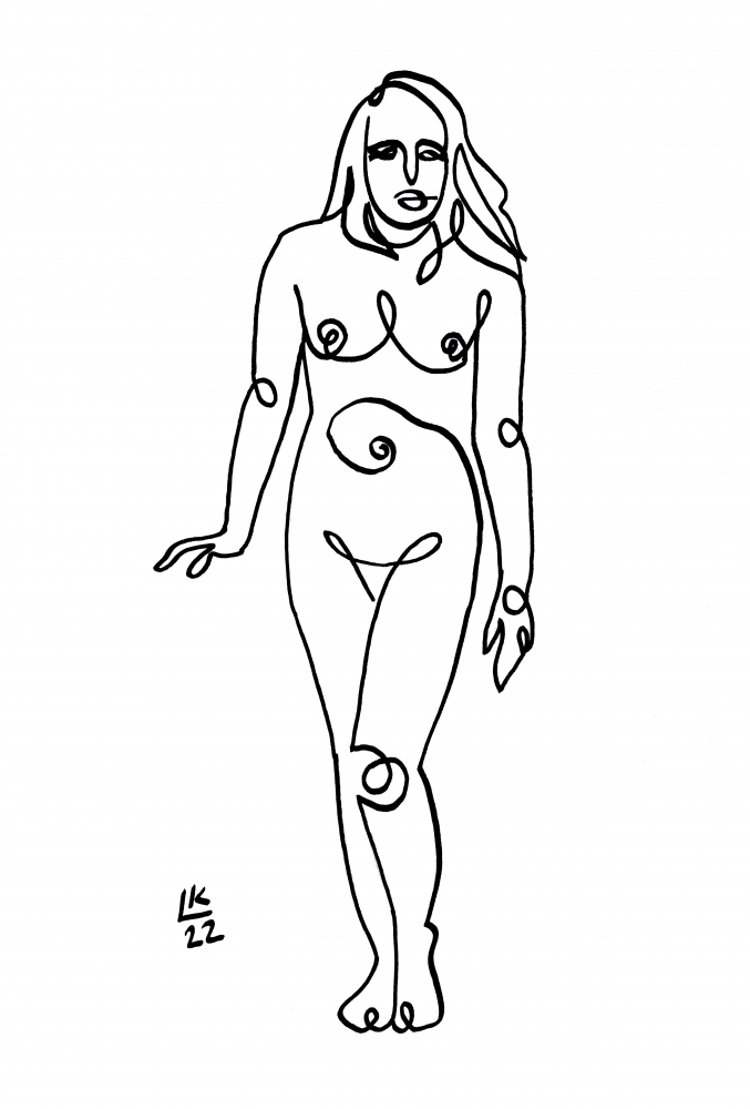 One line drawing of woman #14