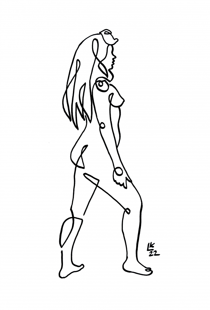 One line drawing of woman #16