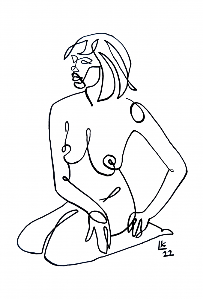 One line drawing of woman #18