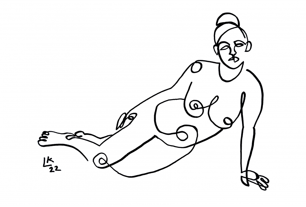 One line drawing of woman #22