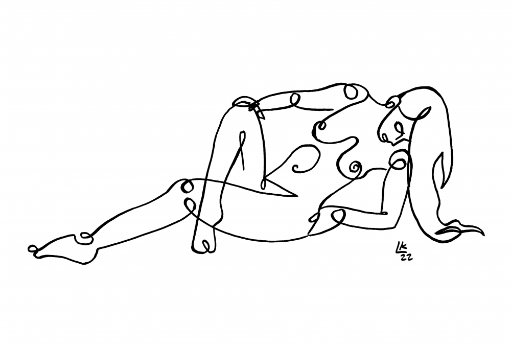 One line drawing of woman #25