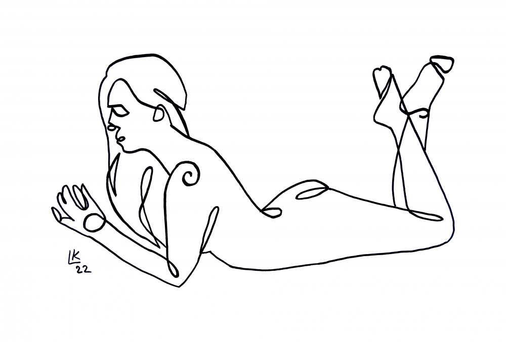 One line drawing of woman #26