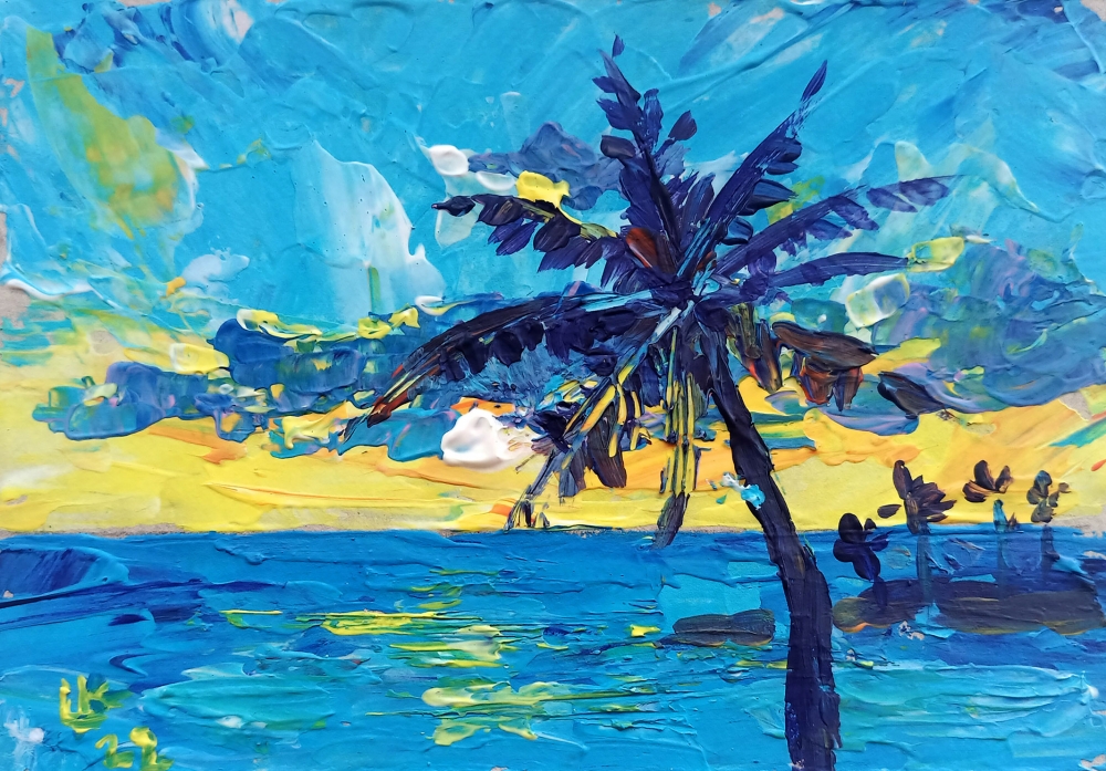 Seascape with palm tree