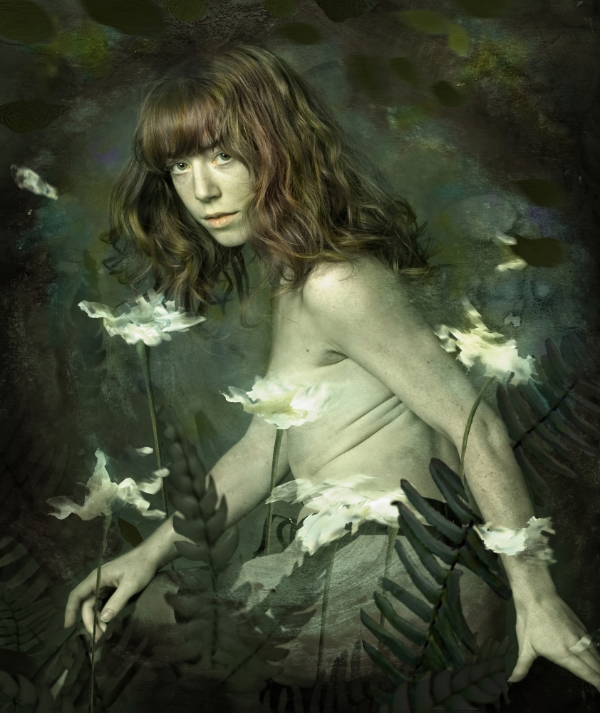 Portrait with white flowers 