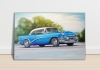 Buick, car, auto, antique, blue, oil, painting, detail, realistic, 