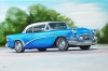 Buick, car, auto, antique, blue, oil, painting, detail, realistic, 