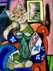 Cute Cat reading a book, version of Picasso painting 