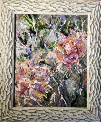 Flower fantasy on glass panel