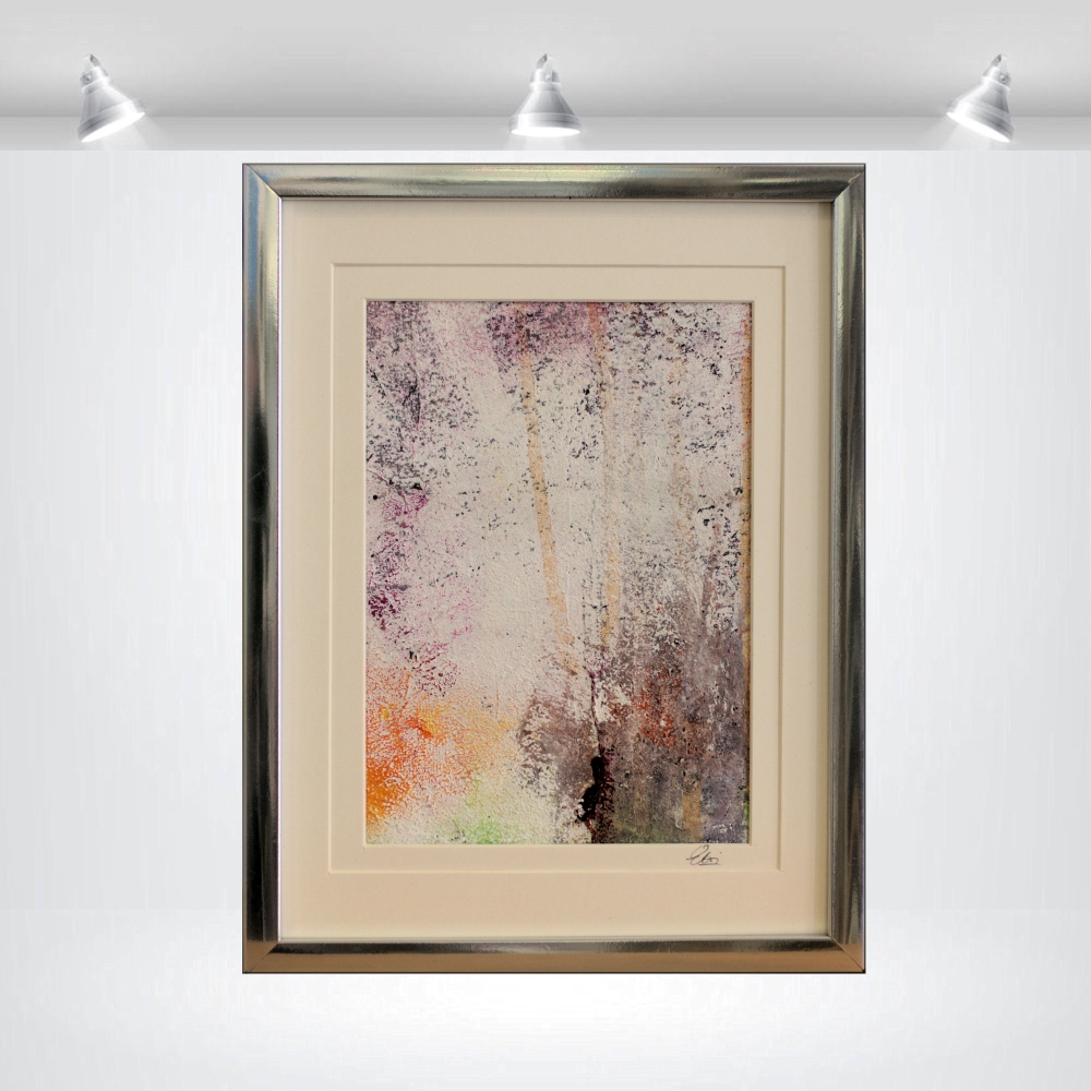 Structure meets colour - small abstract painting in frame