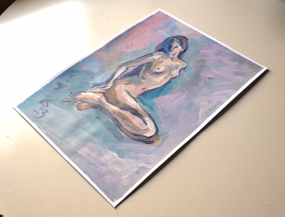 Nude woman with long hair