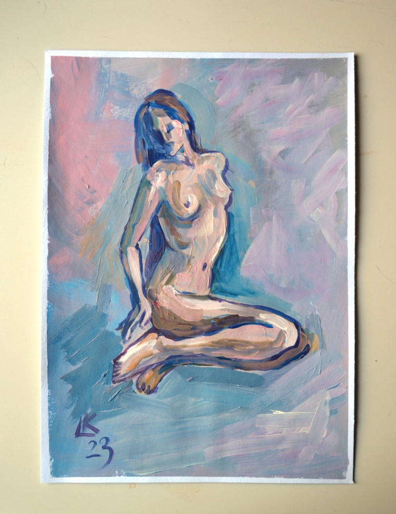 Nude woman with long hair