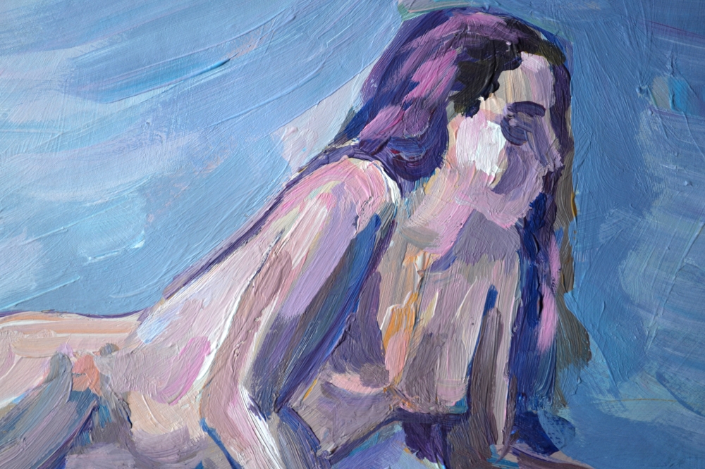 Nude woman figure on a blue background 