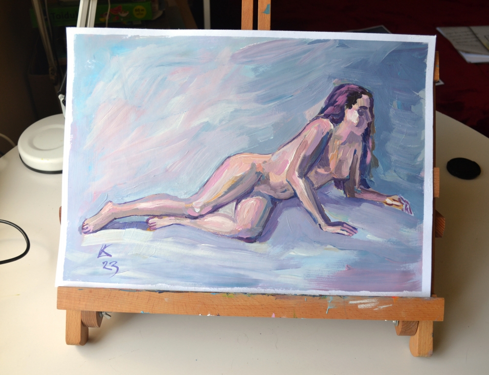 Nude woman figure on a blue background 