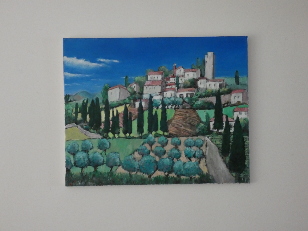 Small Town in Tuscany with Cypress and Olive trees