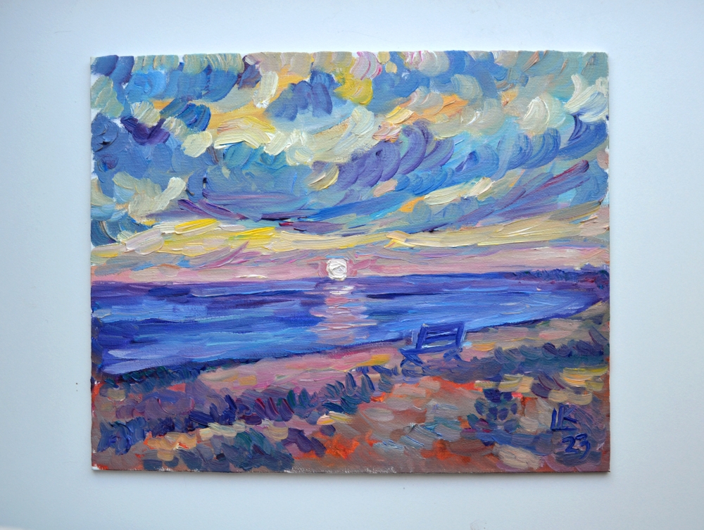 Seascape with sunset sky