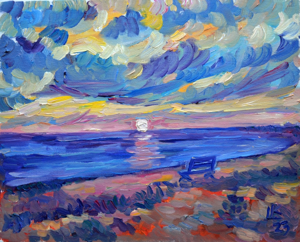 Seascape with sunset sky