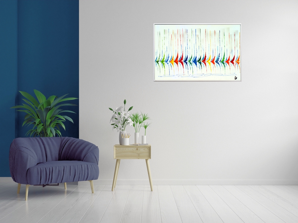 Vibrant Sails - abstract sailboat painting in frame