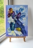 Bouquet of irises in a vase and yellow pear