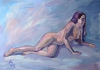 Nude woman figure on a blue background 