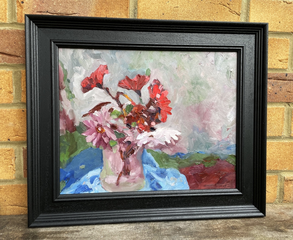 GARDEN FLOWERS STILL LIFE OIL PAINTING