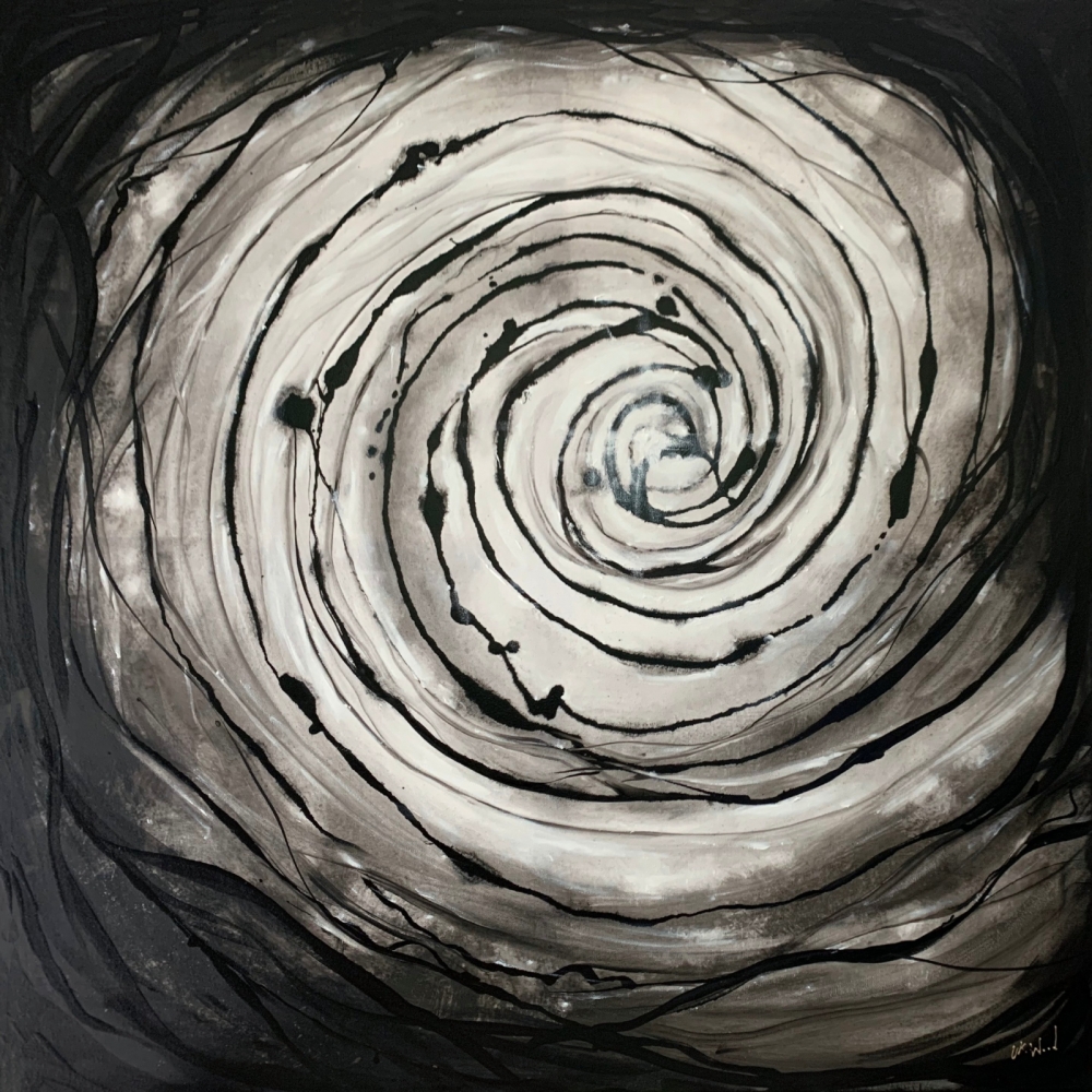 Abstract swirl black and white XL 100 x 100cm