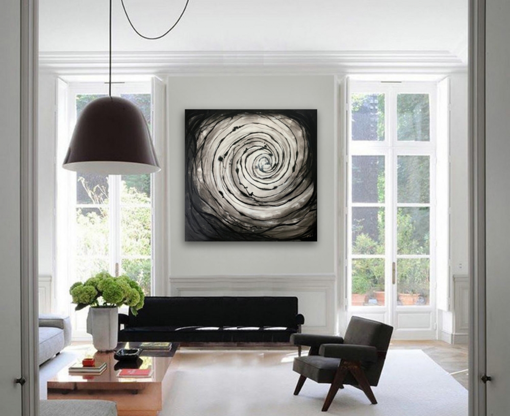 Abstract swirl black and white XL 100 x 100cm