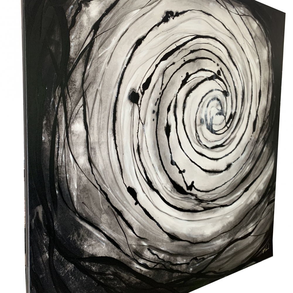 Abstract swirl black and white XL 100 x 100cm