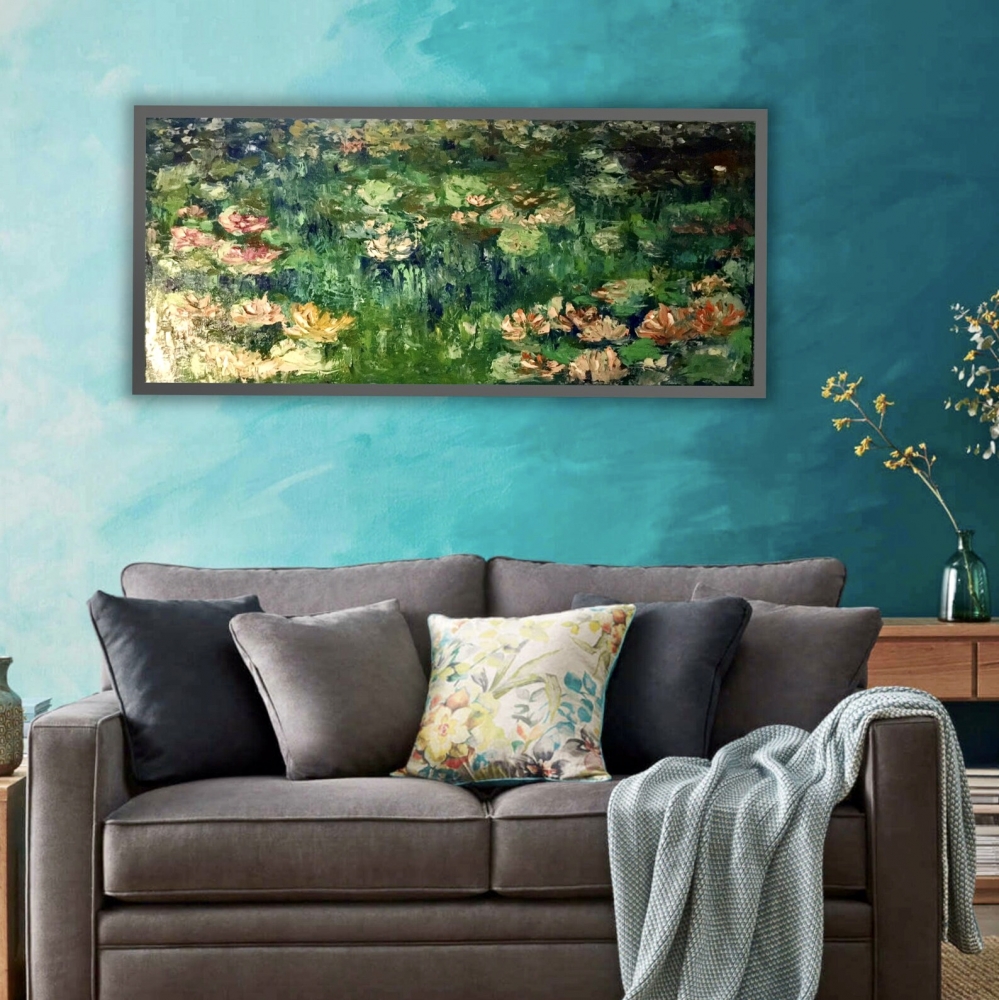 Waterlillies pond original oil painting on large canvas
