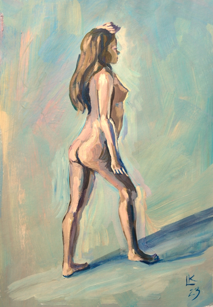 Young Nude Woman Standing Back