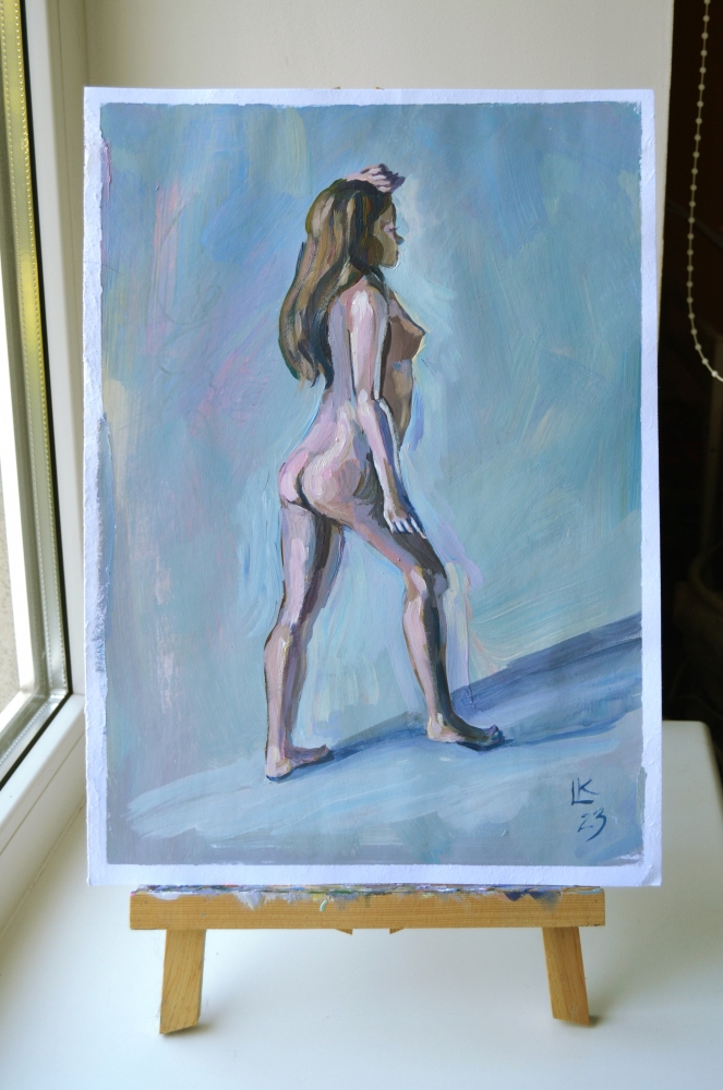 Young Nude Woman Standing Back