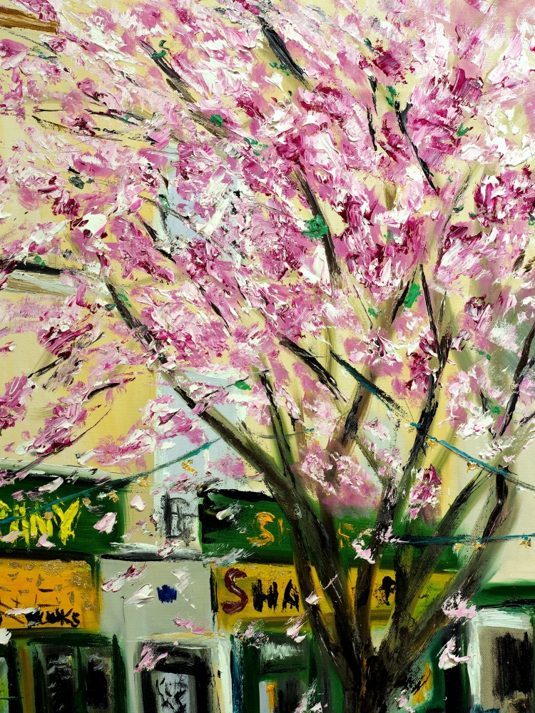 Cherry Blossoms at Shakespeare and Co, Paris - with gold embellishment