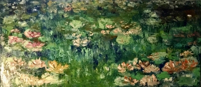 Waterlillies pond original oil painting on large canvas