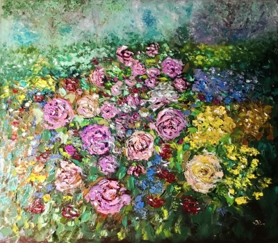 Flower garden original oil painting 