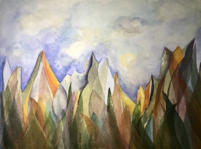 Fantasy landscape original watercolor painting 