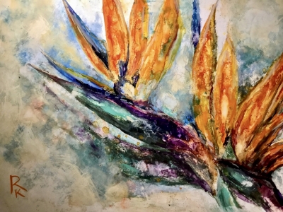 Bird of paradise mix media painting 