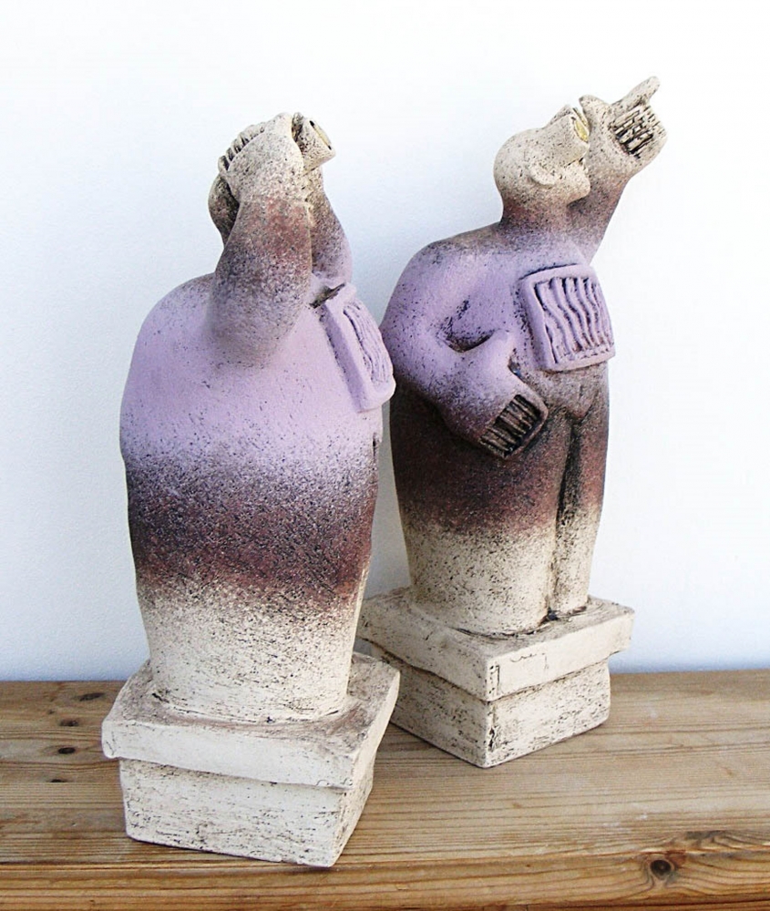 UFO Watchers - “Over there, they're flying in formation” - Ceramic Sculptures - (Pair)