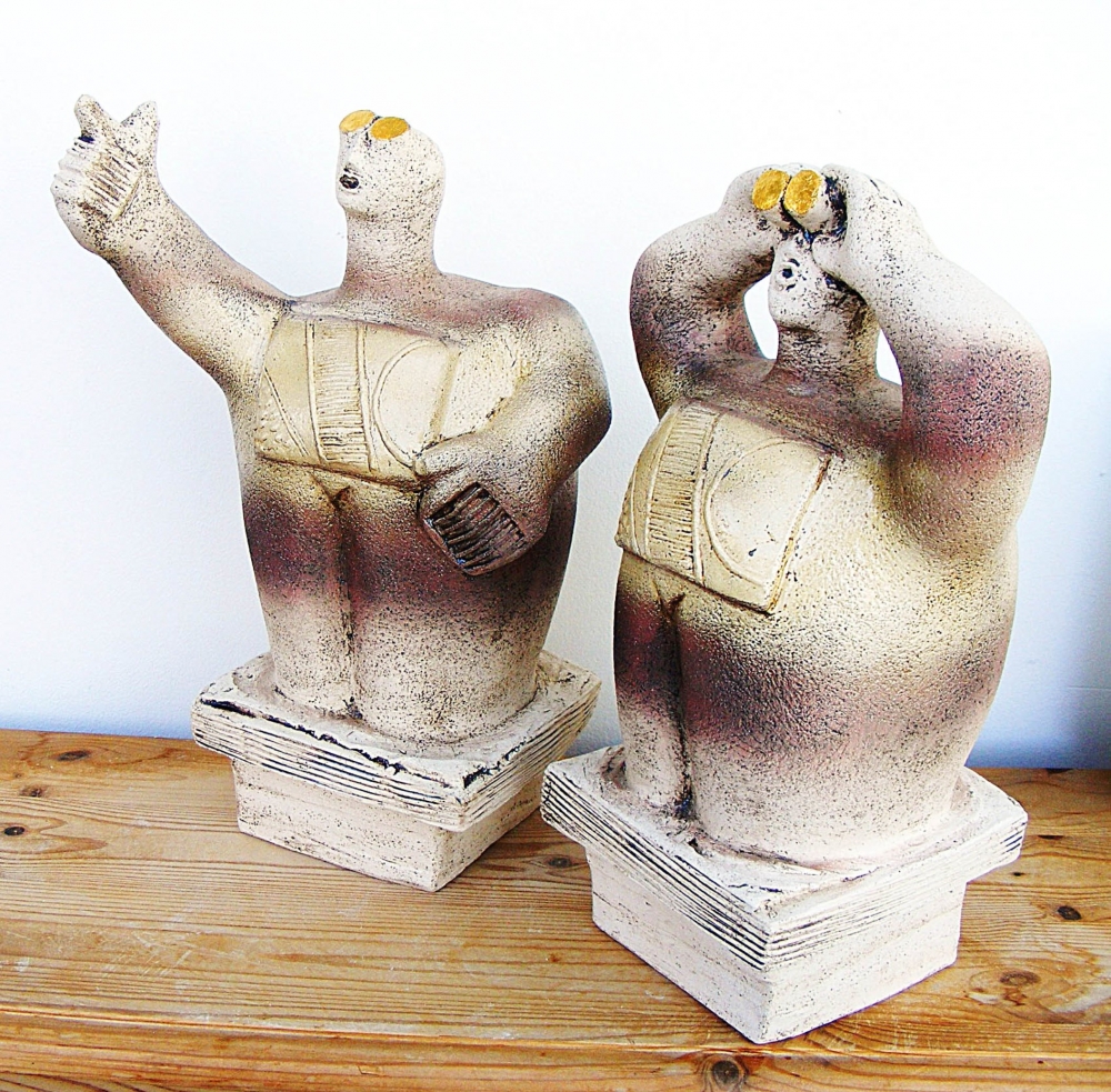 UFO Watchers - “The mothership is in those clouds” - Ceramic Sculptures - (Pair)