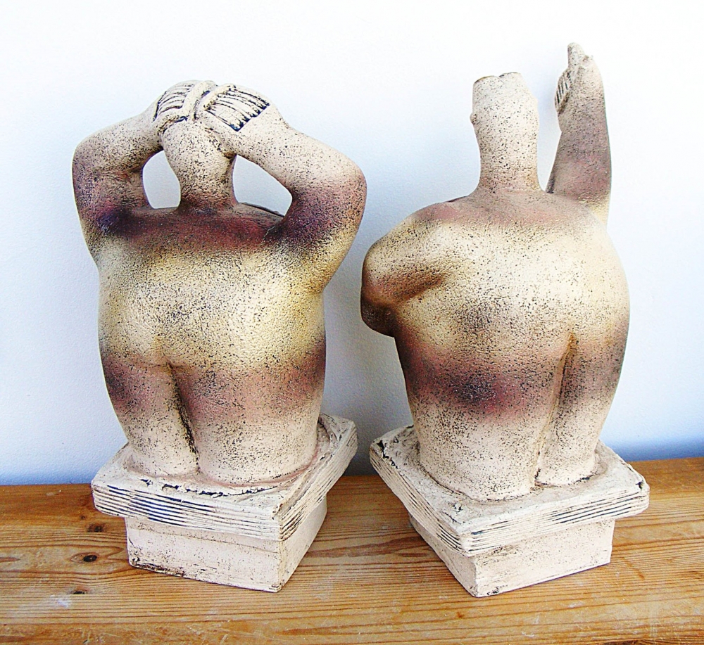 UFO Watchers - “The mothership is in those clouds” - Ceramic Sculptures - (Pair)