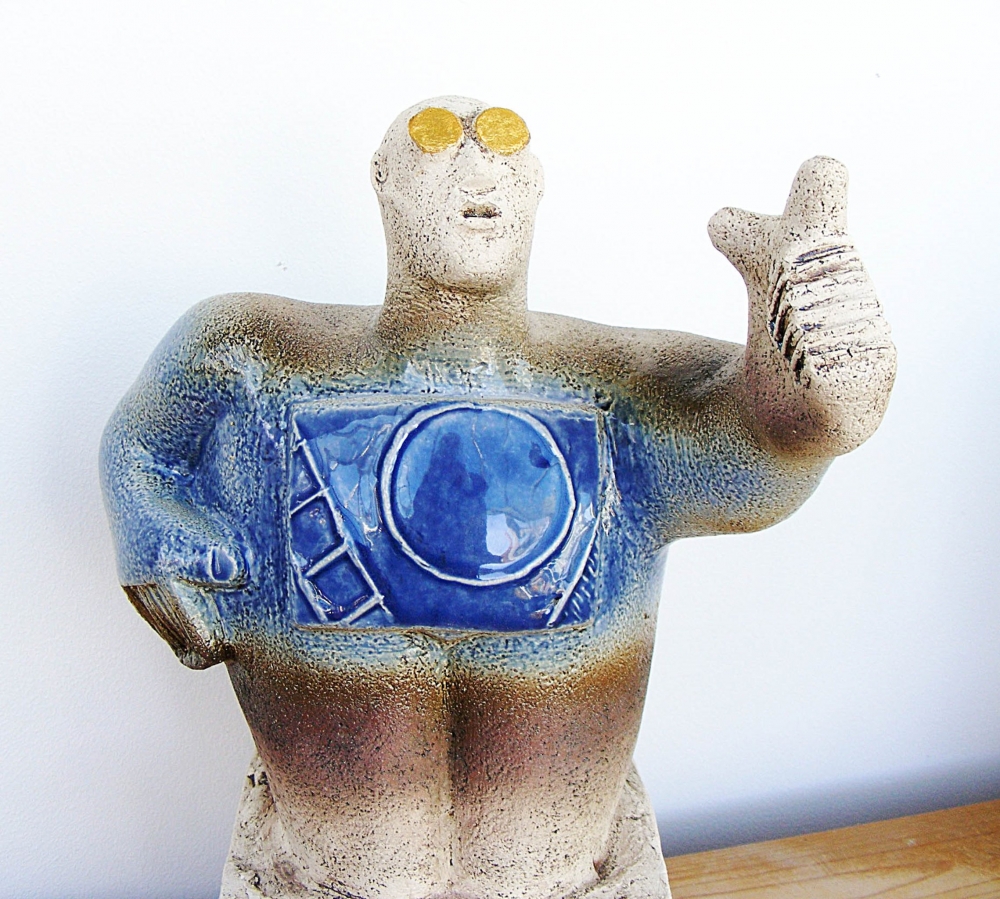 UFO Watchers - “Look, they are over there” - Ceramic Sculptures - (Pair)