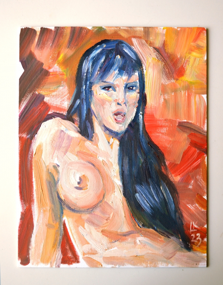 Nude woman on a red background