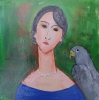 Woman with Grey Parrot framed