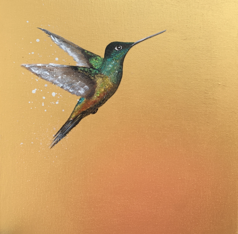 Hummingbird on gold