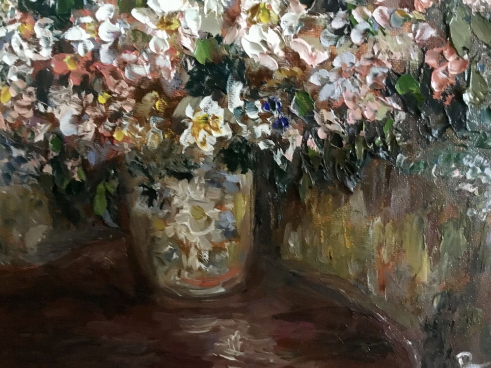 Bouquet of flowers in a vase original oil painting 
