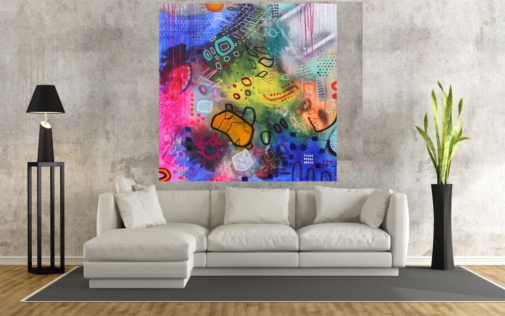 Its a Topsy Turvy World 90 x 90 cm Abstract Painting