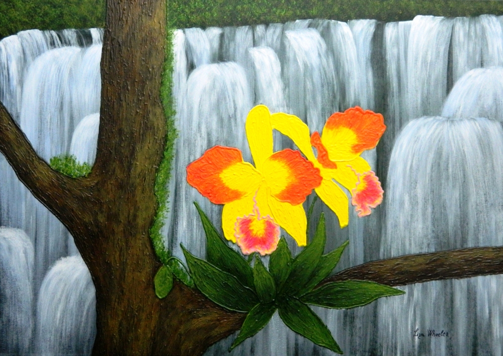 Voice In The Mist - yellow orchid floral painting